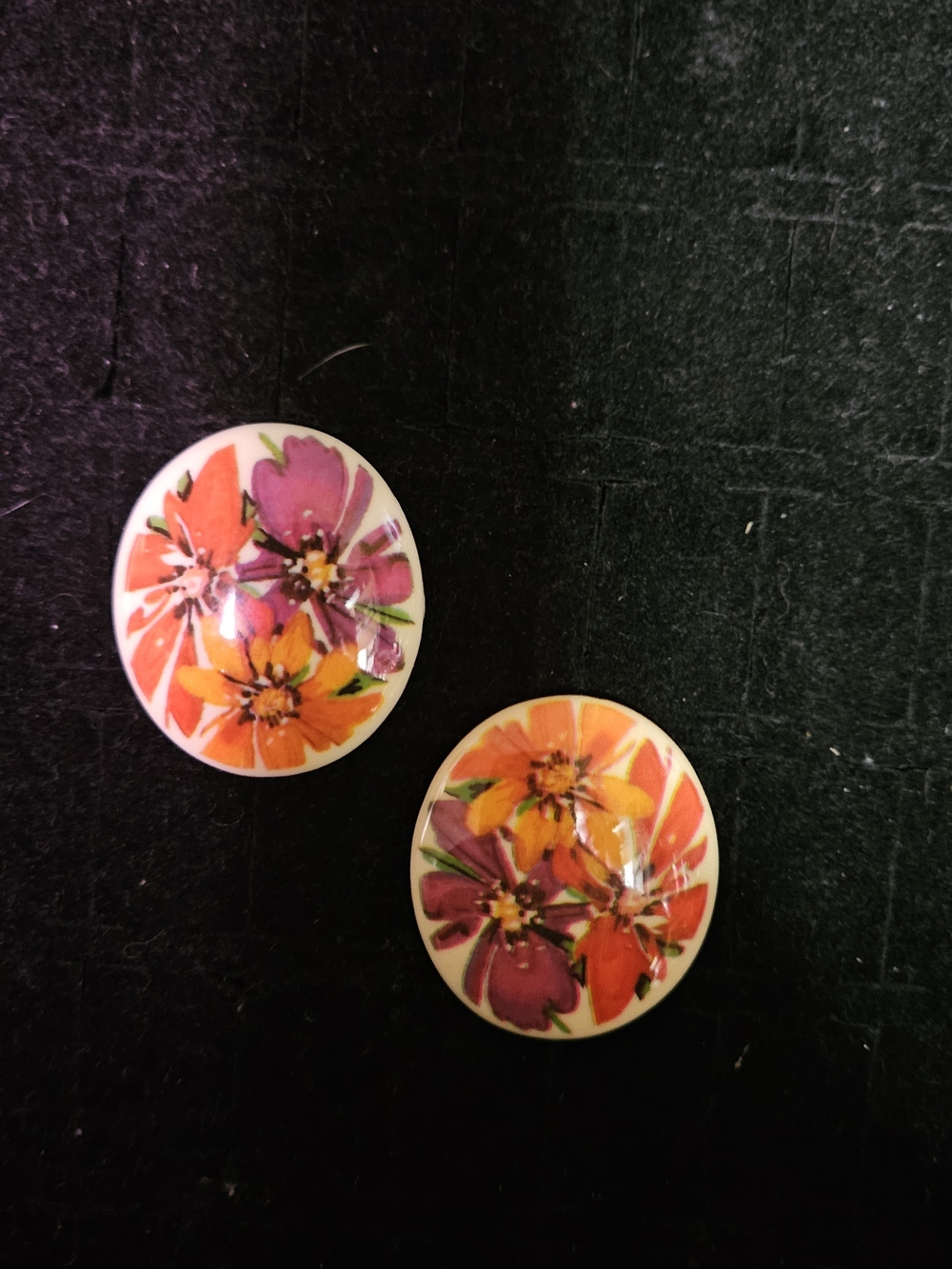Avon Floral Oval Earrings - Orange, Pink, Purple, Yellow-Circa 1989